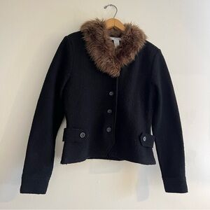 Vintage black wool jacket with faux fur collar detail, Jillian Jones, size S
